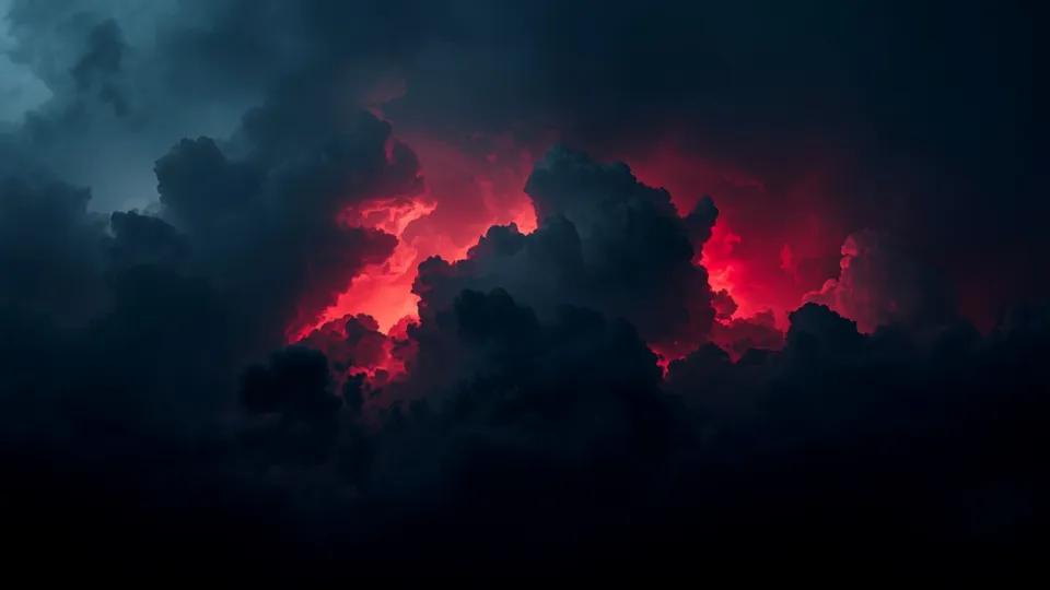 storm clouds with neon edge lightning